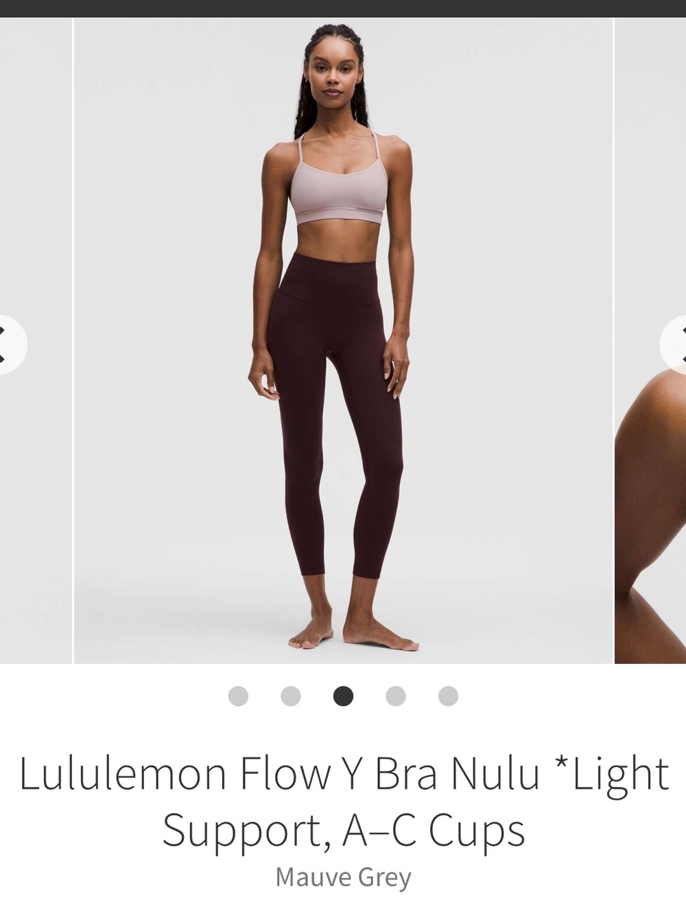 Lululemon Flow Y Bra Nulu *Light Support, A–C Cups in Mauve Grey